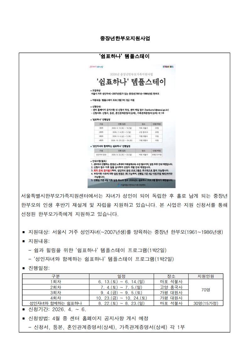 중장년한부모지원사업